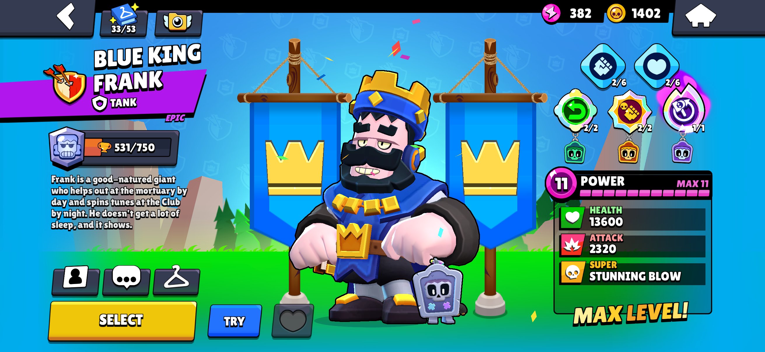 👑2 KING FRANK📬ALL PERS💎A LOT OF SKINS🎉, trophies 23000, brawlers 103, primes 14