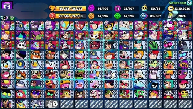 🔴 PRO RANK 🔴 TOP ACCOUNT FOR MAIN, 36283 trophies, 107 brawlers, 29 primes