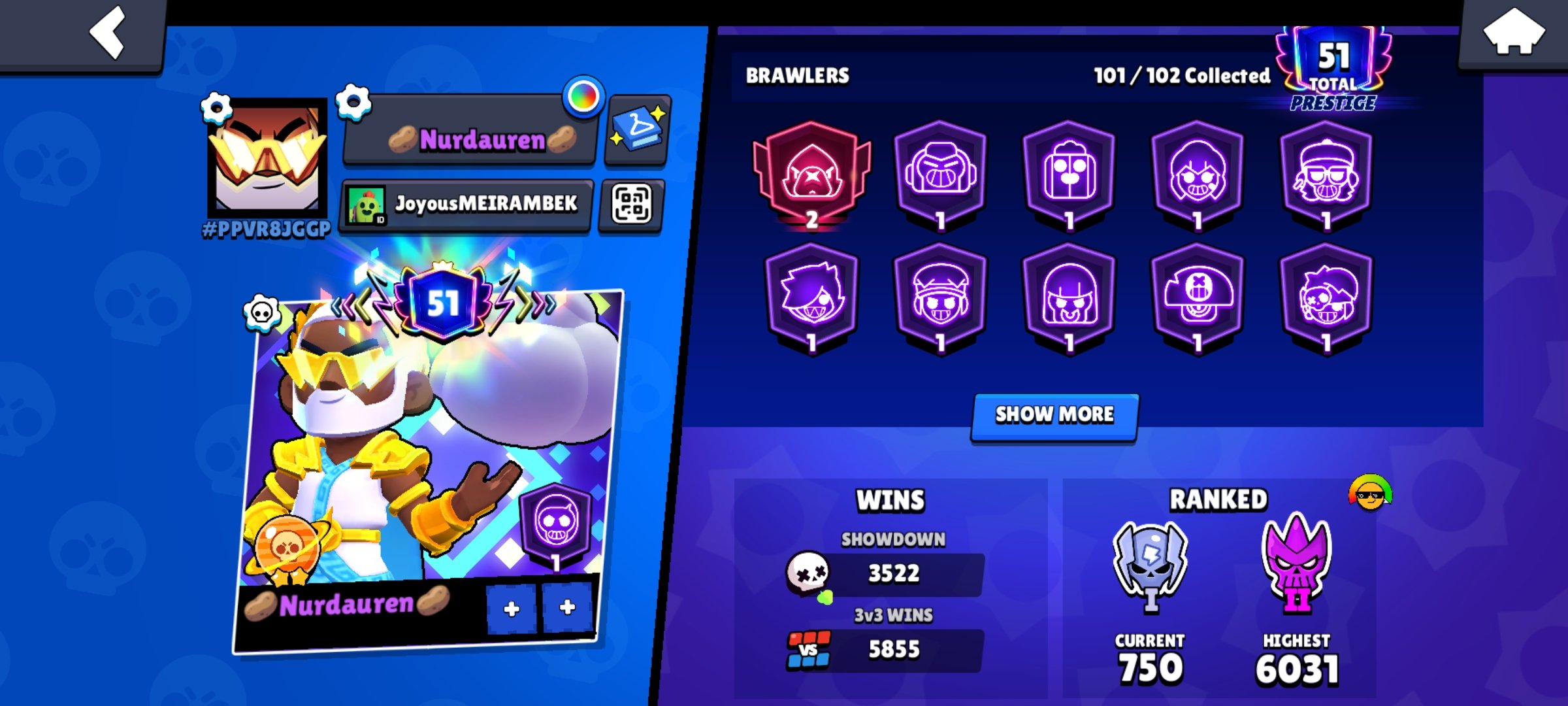 🏆𝟕𝟖𝟎𝟎𝟎🏆🎀BUZZ PATRICK🎀🀄SOY DARRYL🀄🎀THOR BIBI + ZEUS BROCK🎀🏅1K GEM + 40K BLING + 100K COIN🏅, trophies 77791, brawlers 101, primes 51
