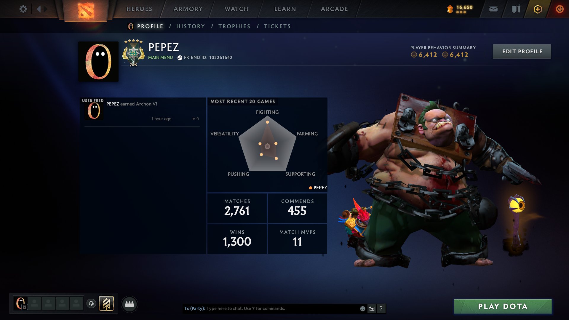 🎮 Archon 🎯 Mainpool 🏆 64 Trophy 🕹️ Matches: 2739 🎫 Tokens: 26 🎁 Arcana Lina, Sale, 3002 MMR, 6412 Behavior score, 6412 вежливости, 2739 games, 3107 hours