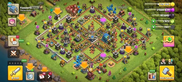 ⬛️TH 12⚫️Level 102⚫️Heroes: K45/Q50/MP32/W26⚫️Gems 1973⬛️, 12 TH Home Village