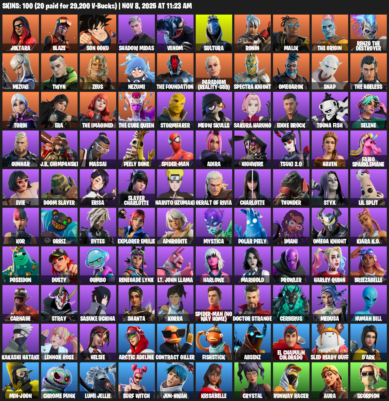 🌸100 SKINS💎Joltara💎Blaze Son💎Goku💎Shadow Midas💎50 VB💎Otlega💎✨ Full access✨, Sale, skins 100