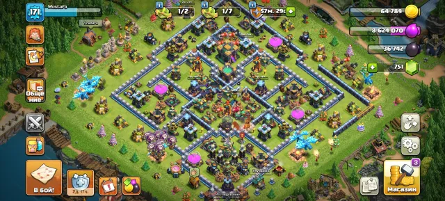👑[ TH 14 ]⚡171 level ⚡💎 751 Гемов 💎[Легендарные скины🔮] 💥 Игровой аккаунт 𝗖𝗹𝗮𝘀𝗵 𝗢𝗳 𝗖𝗹𝗮𝗻𝘀💥⠀⠀⠀⠀, 14 TH Main Village, 9 TH Builder