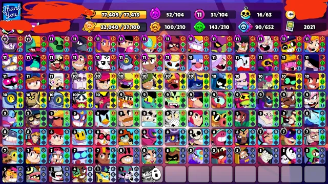 ✅AUTO-DISTRIBUTION✅【💎262SKINS💎】【🔥31x11 FORCE🔥] [💜Bad Buzz💜], trophies 77000, brawlers 104, primes 50