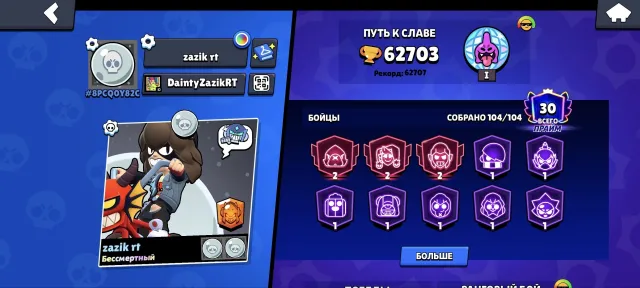 ⚡️62,703 Trophies⚡️ | 30 Max Rank Brawlers | 17 Power 11 Brawlers | Skins Worth 31K Gems ⚡️, trophies 62703, brawlers 104, primes 30