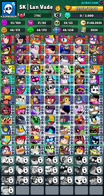 Selling account in Brawl Stars with Legendaries, 35233 trophies, 88 brawlers, 20 primes