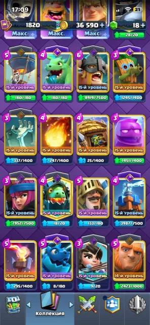 🔹◼️🟥 🏆13600🏆 🧡 【ПЕРЕПРИВЯЗКА】🧡【22 EVO】🧡【6 HERO】1 ЛИГА 🧡ЧЕК ОПИС🟥◼️🔹, 32 арена, 1820 уровень, 1365 кубков, 122 карт, 22 лег, Есть