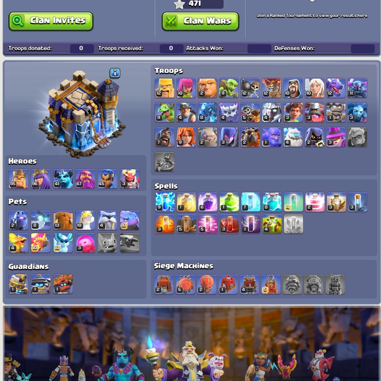 Th 18 Close To Max ✦ All Walls Lvl 18 ✦ Full Max Defense ✦ 95/96/41/67/45 ✦ 11x Epic Near Max, 18 TH Main Village, 1 TH Builder
