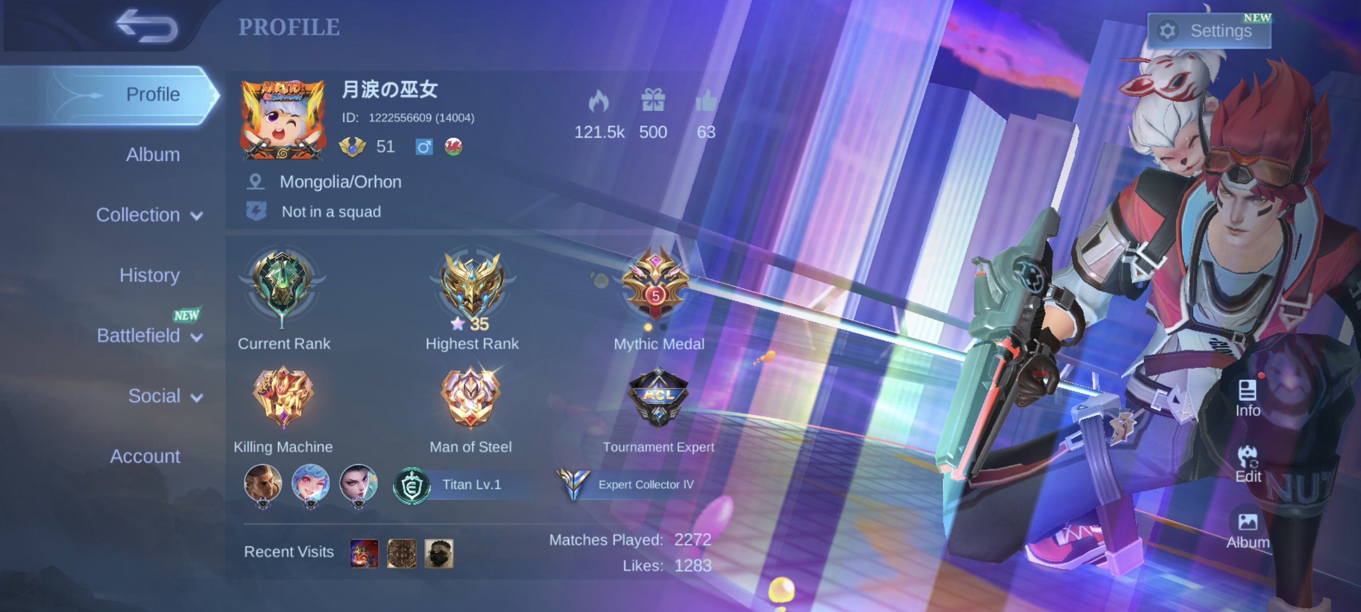 Captain Clint💥Gaara Vale 💣SpongeBob Cyclops✅ Lightborn - Inspirer Harith😎 Blazing Force Aldous🤯, Sale, Rank: Legend, Level: 71, Winrate: 47%, Heroes: 81, Skins: 117