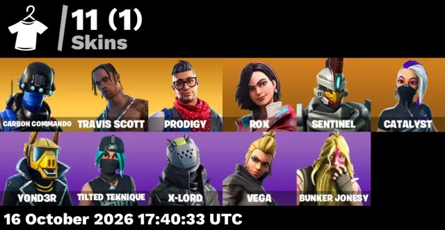 🚀 【FORTNITE】 ✨ Travis Scott, Take The Elf, Carbon Commando ✨ 11 skins | 583 niv. | 1100 V-Bucks, Vente, skins 11