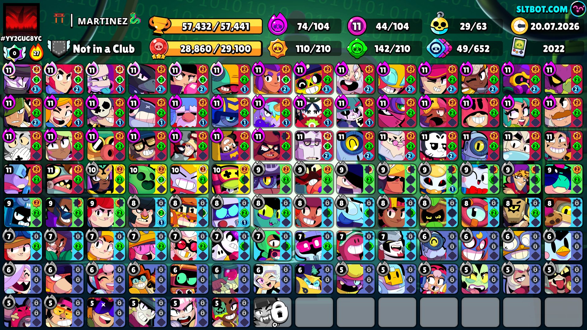 【⚡ AUTO DELIVERY ⚡】【🏆62K 2023🏆】【👤104 of 104👤】【🍀44 - 11 STR🍀】【🧸 MATCHERINO MEHNDHI 🧸】【🎀281 SKINS🎀】, trophies 57000, brawlers 104, primes 20