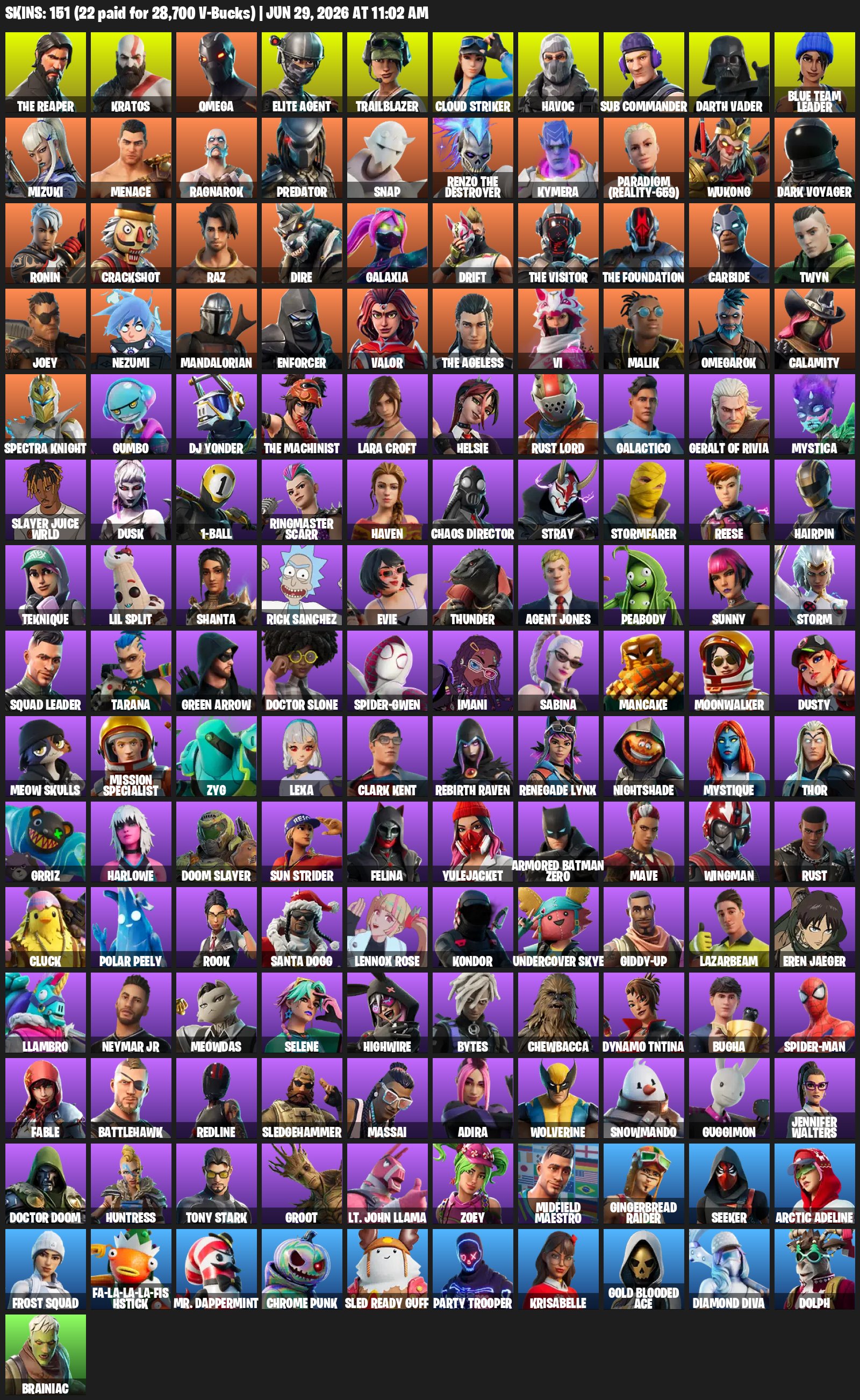 OG⚡️151 SKINS🌙LEVIATHAN AXE🌎TAKE THE L🌍THE REAPER☄️OFFLINE 200+ DAYS⭐️FULL ACCESS🌙CHANGE EMAIL, Sale, skins 151