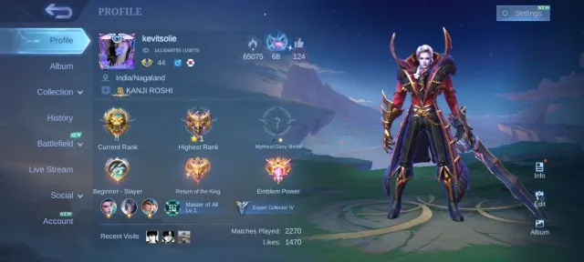 🔥 EPIC Harley Freya Uranus Bane Carmila khufra Gaara Vale pegasus badang emblem Max, Sale, Rank: Mythic, Level: 44, Winrate: 53%, Heroes: 89, Skins: 144