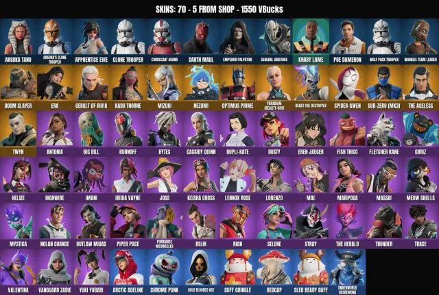 [PC/PSN/XBOX] 70 skins 🔥1550 VB 🔥Paradigm (reality-659)🔥Twin🔥Eternal🔥Meeting under the Sakura🔥Optimus, Sale, skins 70