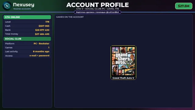 🚀 【SOCIAL CLUB】 ✨ ПОЛНЫЙ ДОСТУП | ПОДХОДИТ ДЛЯ ONLINE/RP | УРОВЕНЬ 178 ✨ $27.5M #4F6NDY, Продажа
