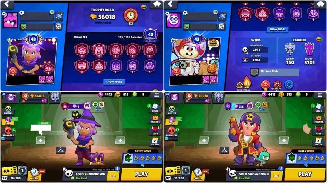 💜Brawl Stars Account💜Witch Shelly, Pirate Colt, Jessandy💜 with email💜, 56018 trophies, 105 brawlers, 43 primes
