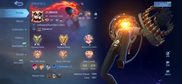 SAFE & CHEAP | EMBLEM MAX, YUZHONG PRIME, NATALIA CC AND HAVE 42 EPIC SKIN, Продажа, Ранг: Мифический, Уровень: 114, Процент побед: 52%, Герои: 133, Облики: 278