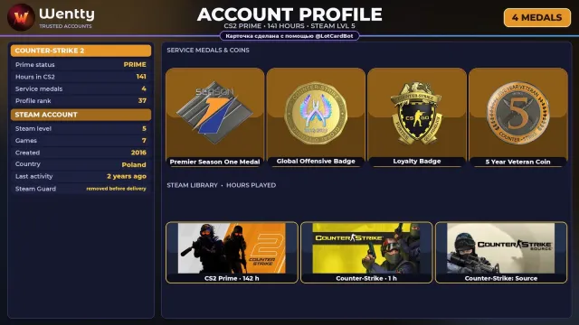 🔥 [CS2 PRIME] +4 RARE MEDALS: PREMIER S1 · GO — 2016 | +2 GAMES | FULL ACCESS #3P6HM9, Sale, Inventory empty, PRIME available