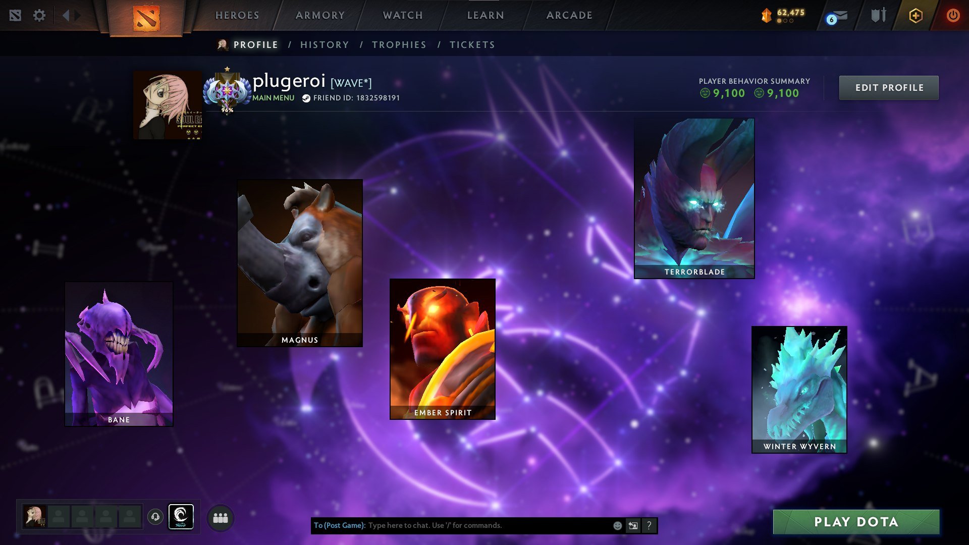 account Ancient 1 Terrorblade Arcana 4000mmr 9100score 200matches dota+