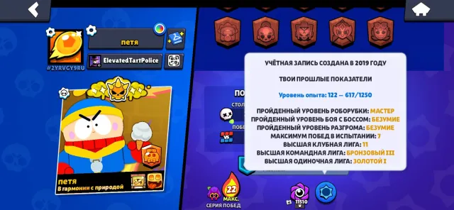 This account has many rare skins, 34039 trophies, 100 brawlers, 12 primes