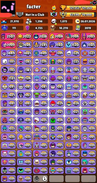 🎅📌121,250🏆🌟104/104👤103 HYPER90 11 STRENGTHS🪙500 SKINS~54K GEMS🎎118 TITLES💮37 BUFFS❇️〔MASTER 24,25g〕, trophies 121250, brawlers 104, primes 111