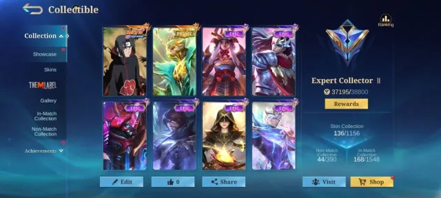 Naruto Itachi Uchiha Julian➤Prime Granger➤Epic Freya➤Grock➤Lunox➤Gusion➤Lancelot➤Gaara Vale➤, Продажа, Ранг: Мифический Бессмертный, Уровень: 48, Процент побед: 50%, Герои: 107, Облики: 136