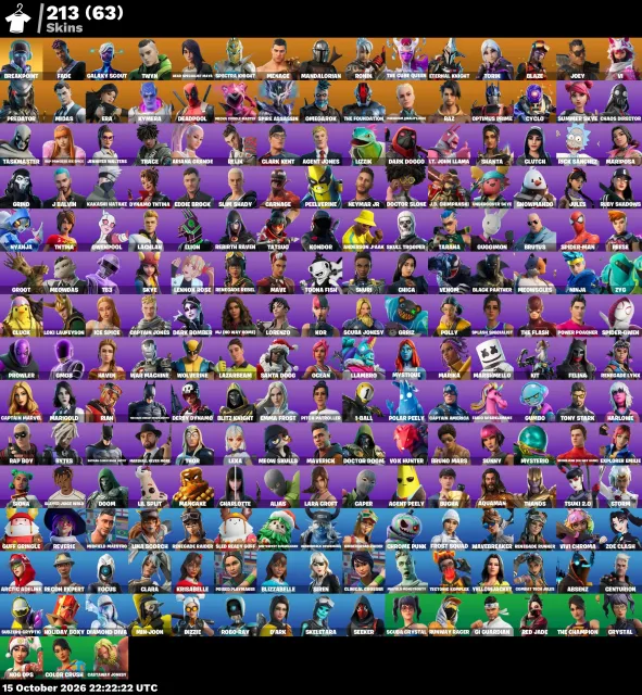 🚀 【FORTNITE】 ✨ Renegade Raider, Skull Trooper, Lara Croft ✨ 213 skins | 2396 lvl | 400 V-Bucks, Sale, skins 213