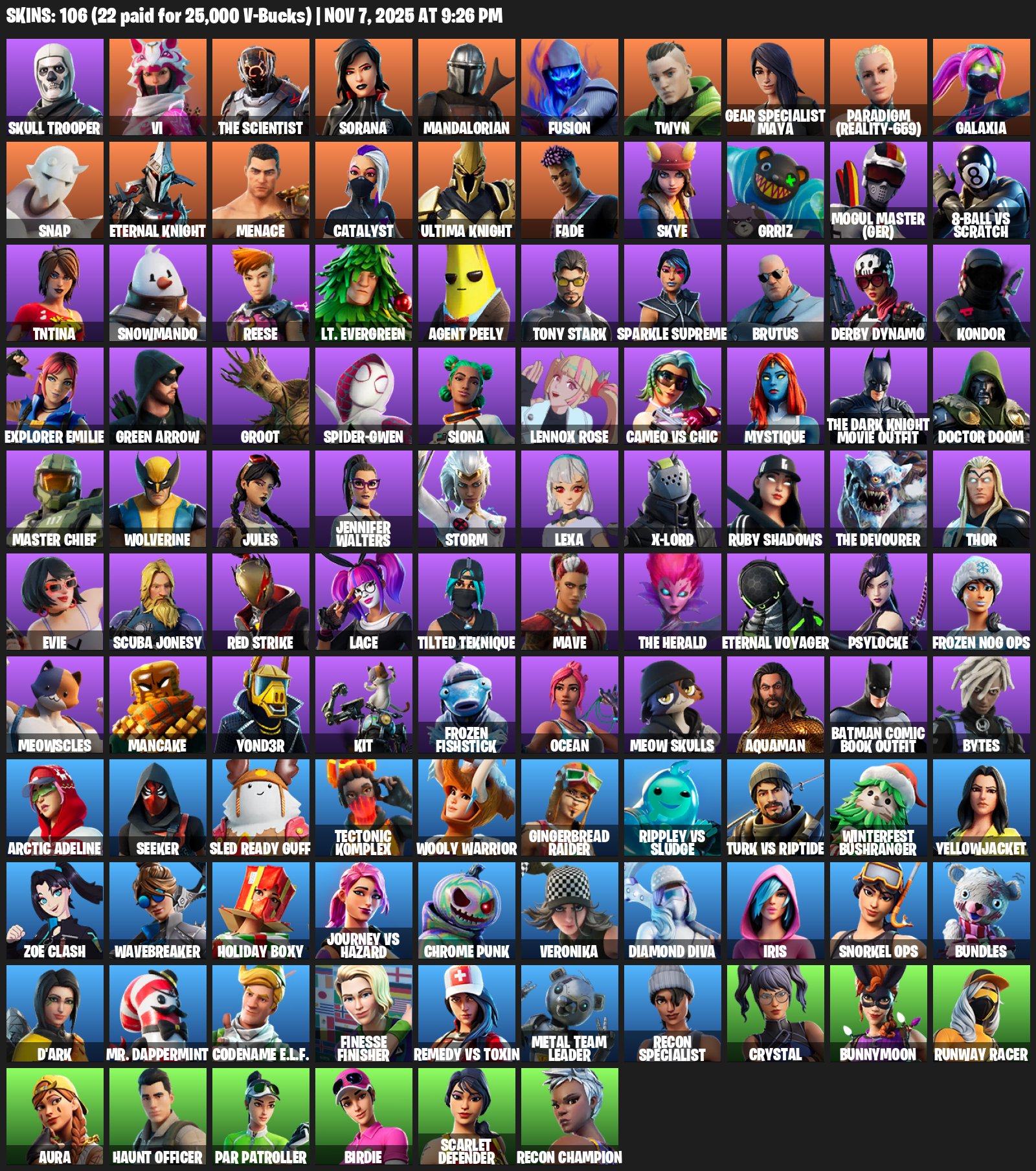 🌸106 SKINS💎Skull Trooper💎Recon Champion💎Master Chief💎Leviathan Axe💎Leisure💎✨ Full access✨, Sale, skins 106