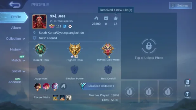 [Safe and Clean] 126 Heroes • Max Emblems • Lots of Skins | See Description, Sale, Rank: Epic, Level: 111, Win Rate: 49%, Heroes: 126, Skins: 115