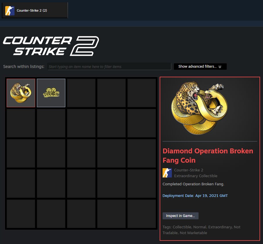 NO Prime! Almost 3 Medals【Diamond Broken Fang】5-Year Coin, GO, Almost Premier Ready | Warranty, Sale, Empty, No PRIME