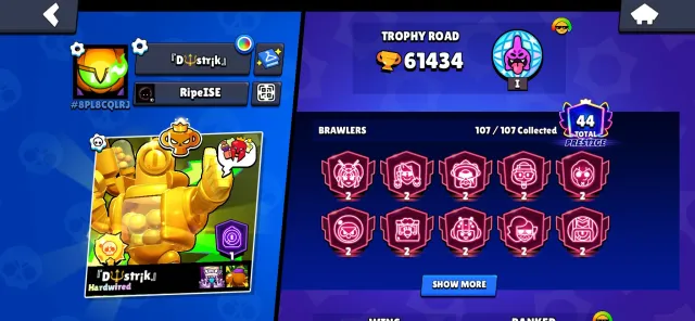 Pro | Mch Win | 14x new masters | old master | I will go for a good deal., 61430 trophies, 107 brawlers, 44 primes