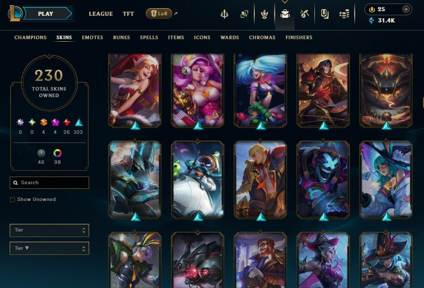 lvl 510 - full champ - 230 skin, Sale, level 506, champions 172, skins 230, Gold