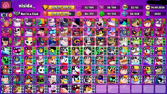 🏆30000🏆💵2 BP+💵⚔️38x11 POWER⚔️✨MARTIAN GLORY✨⭐22 BUFFY⭐🔥STEAMPUNK STU🔥🎀MENDI-MECHA🎀🔥250+ SKINS🔥, 30621 trophies, 106 brawlers, 14 primes