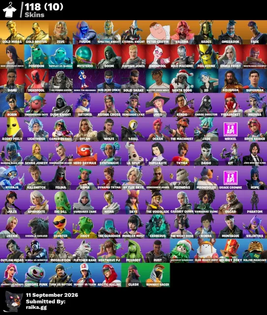 FORTNITE 118 SKINS GOLD MIDAS DEADPOOL DOOM MYSTERIO, Sale, skins 118