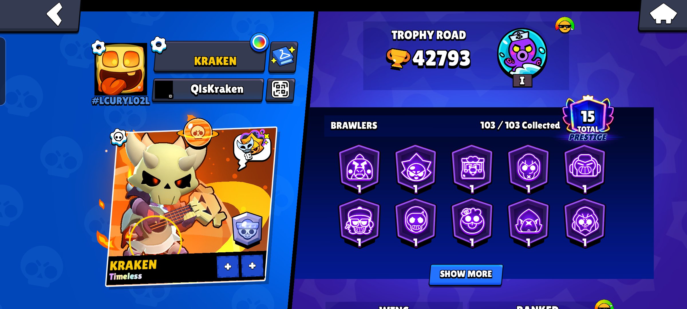 Best account for you, 15 prestige, 4bp+, on account -4300 gems, trophies 37249, brawlers 100