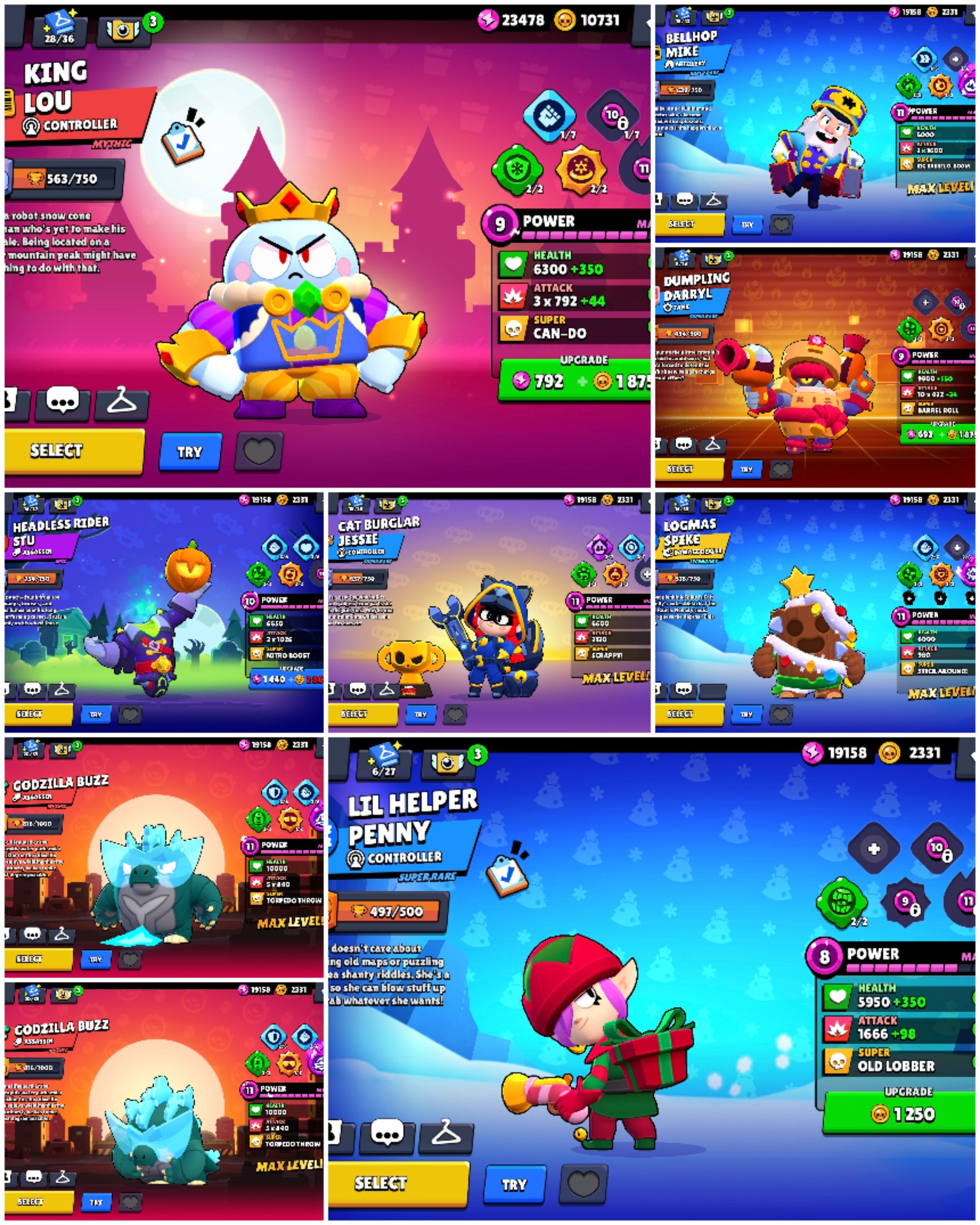 🎅📌37,000🏆🌟🔥STAR SHELLY🔥TRIXIE🔥HOT ROD🔥D4R-RY1🎁📌1BP+🧩【 👤104/104】28-11 POWER📌🎅, trophies 37400, brawlers 85, primes 1