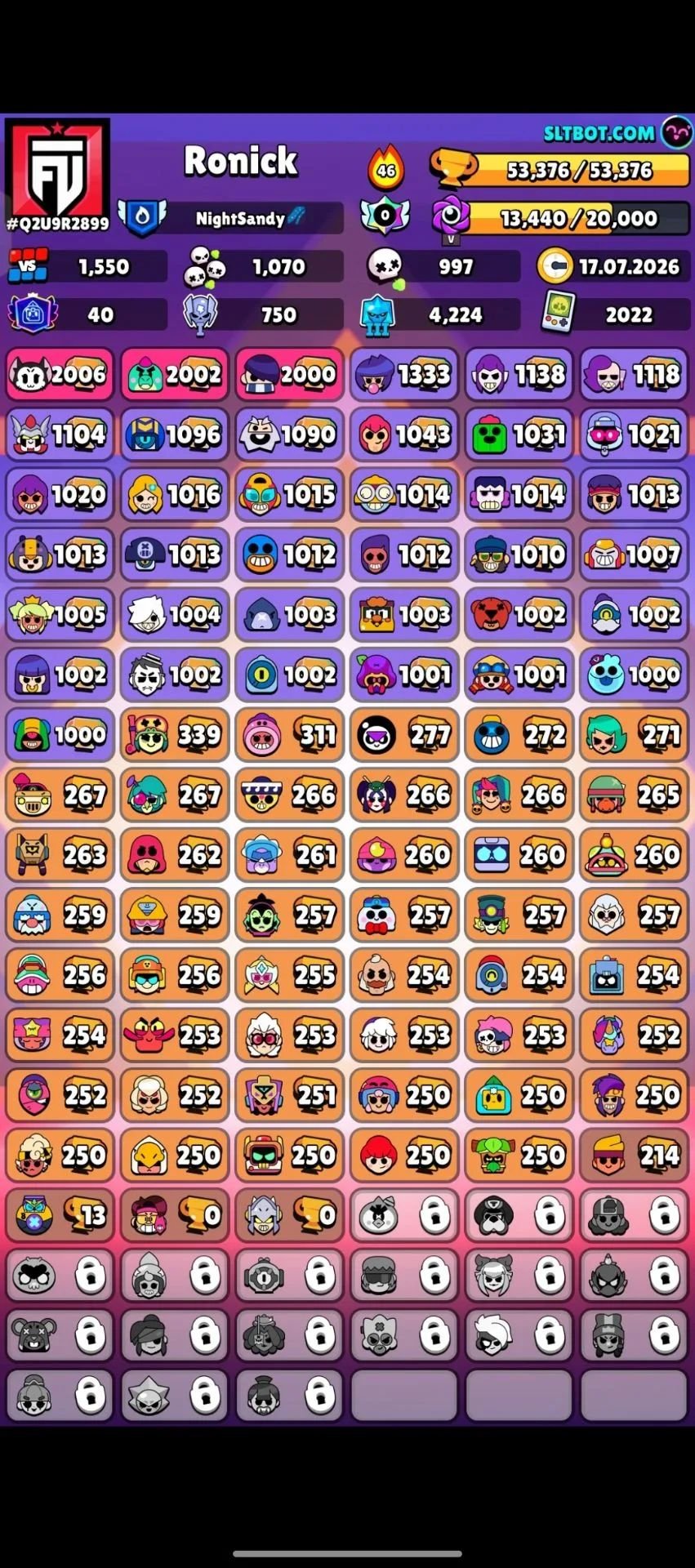 🎃2022 ACCOUNT BASED ON FULL RELINKING TO YOUR EMAIL🎃, trophies 53315, brawlers 87, primes 40