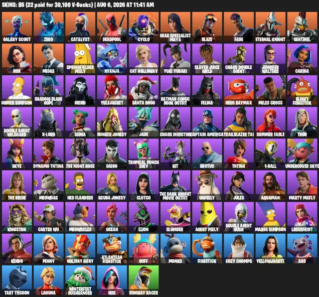 ⚫⚪ FORTNITE | Полный Доступ | 85 Скинов | Скинов на 30 100 V-Bucks | Без Привязок ⚪⚫, Продажа, скины 85