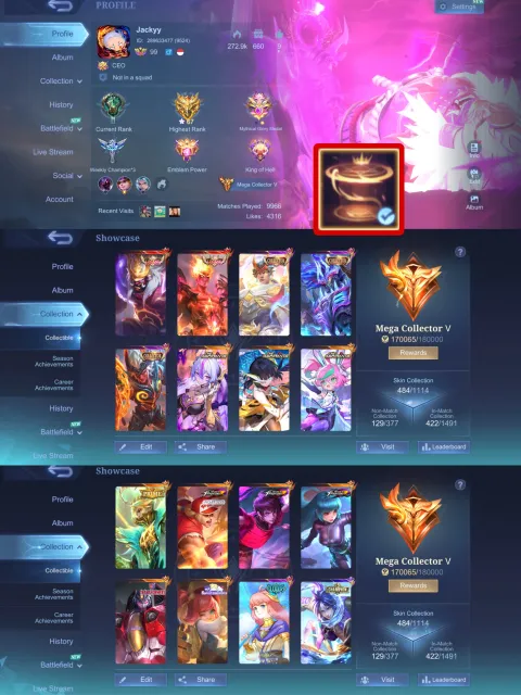 Franco legend tigreal collector khudka coll gloo coll VALIR legend, Sale, Rank: Mythic, Level: 99, Winrate: 55%, Heroes: 133, Skins: 458