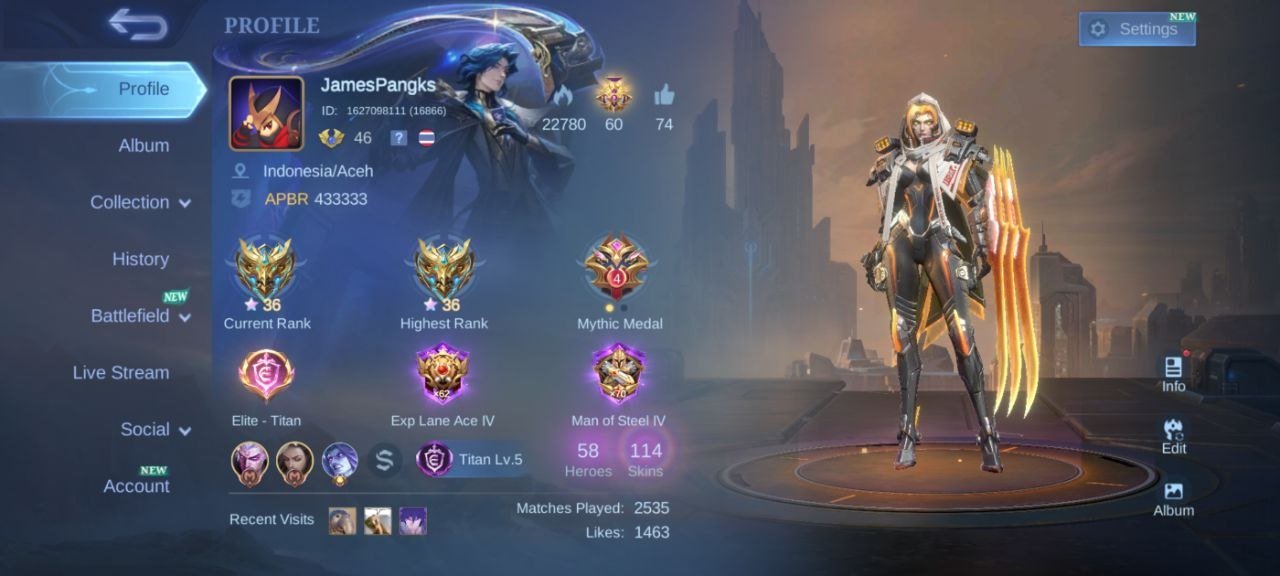 collector Natalia🚀EPIC✅(carmila⭐moskov⭐Grock⭐kagura Gaara Vale)🚀emblem max, Sale, Rank: Epic, Level: 46, Winrate: 54%, Heroes: 58, Skins: 114