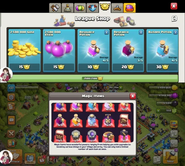 TH13 NEAR MAX TYPE>68-68-50-50-22 HERO>9X EPIC(4X MAX)>2500 CWL MEDEL+STACK MAGIC ITEM NEAR FULL, 13 TH Родной Деревни