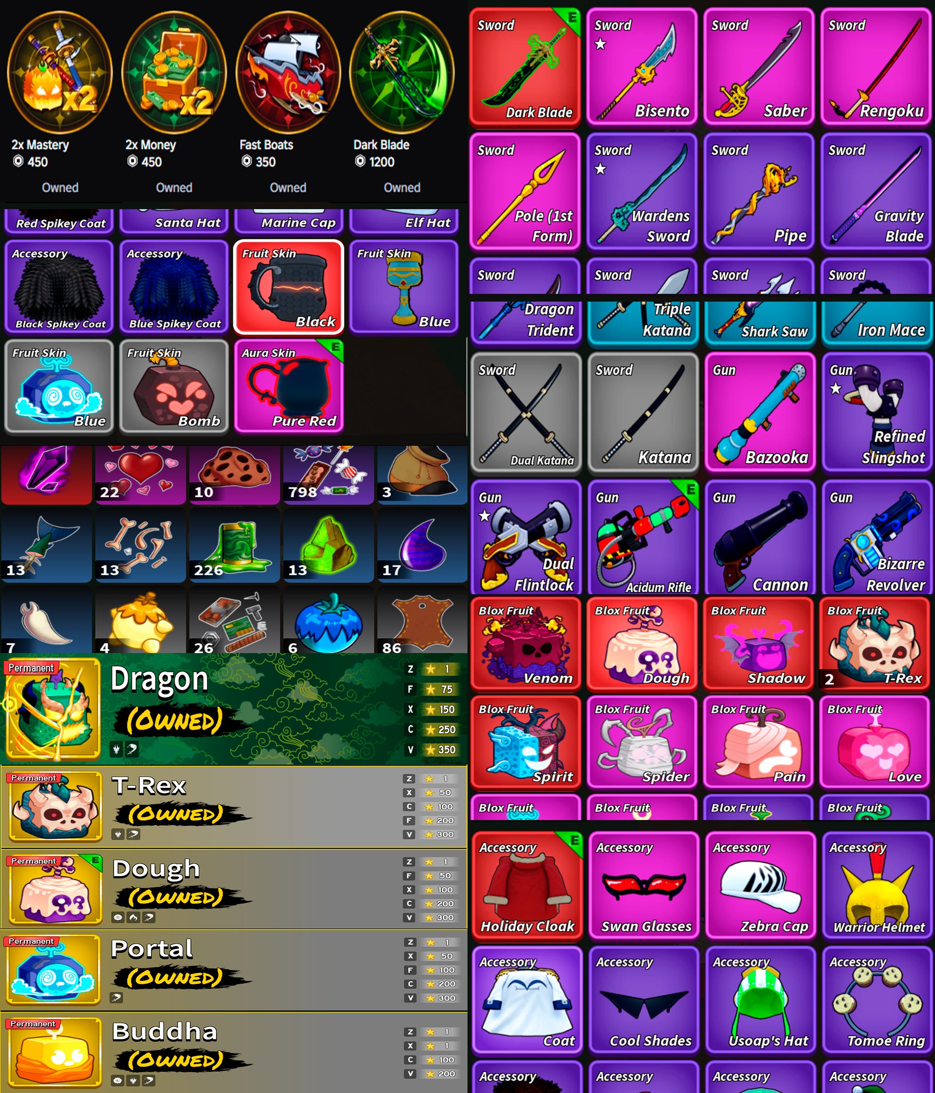 💎TOTAL 65000+ | BLOX FRUITS PERMS(Dragon, Dough, T-Rex, Portal, Buddha, etc) | BEDWARS & TDS 💎, Sale, Voice chat: No