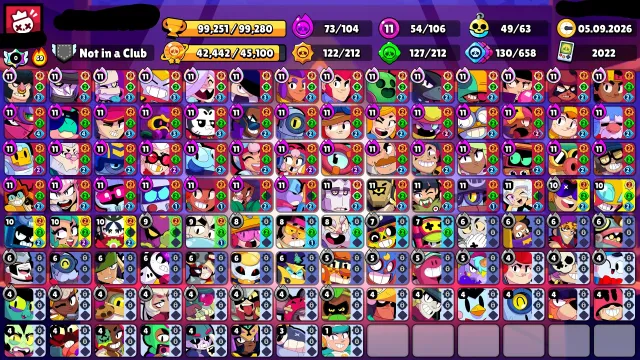 🏆99000🏆👑x4 MASTER👑🔥35 RANK🔥PIN 35 RANK🔥💵13 BP+💵💵PRO PASS CROW💵⚔️54x11 POWER⚔️🎀410+ SKINS🎀, 99251 trophies, 106 brawlers, 85 primes