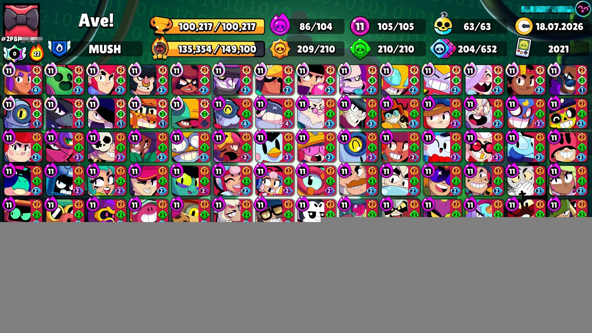 100K TROPHY | 1800 GEMS | 140K BLINGS, trophies 100000, brawlers 105, primes 83