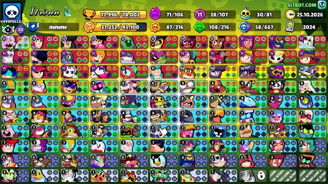 🌸AUTOMATIC DELIVERY🌸🚨ACCOUNT🚨🍀11 pcs 2 PRIMES🍀 👾71 HYPERS👾⚡️87 PASSIVES⚡️🟢108 GADGETS🟢🍁30 BUFFS🍁2💕 LEAGUE💕, 78000 trophies, 107 brawlers, 60 primes