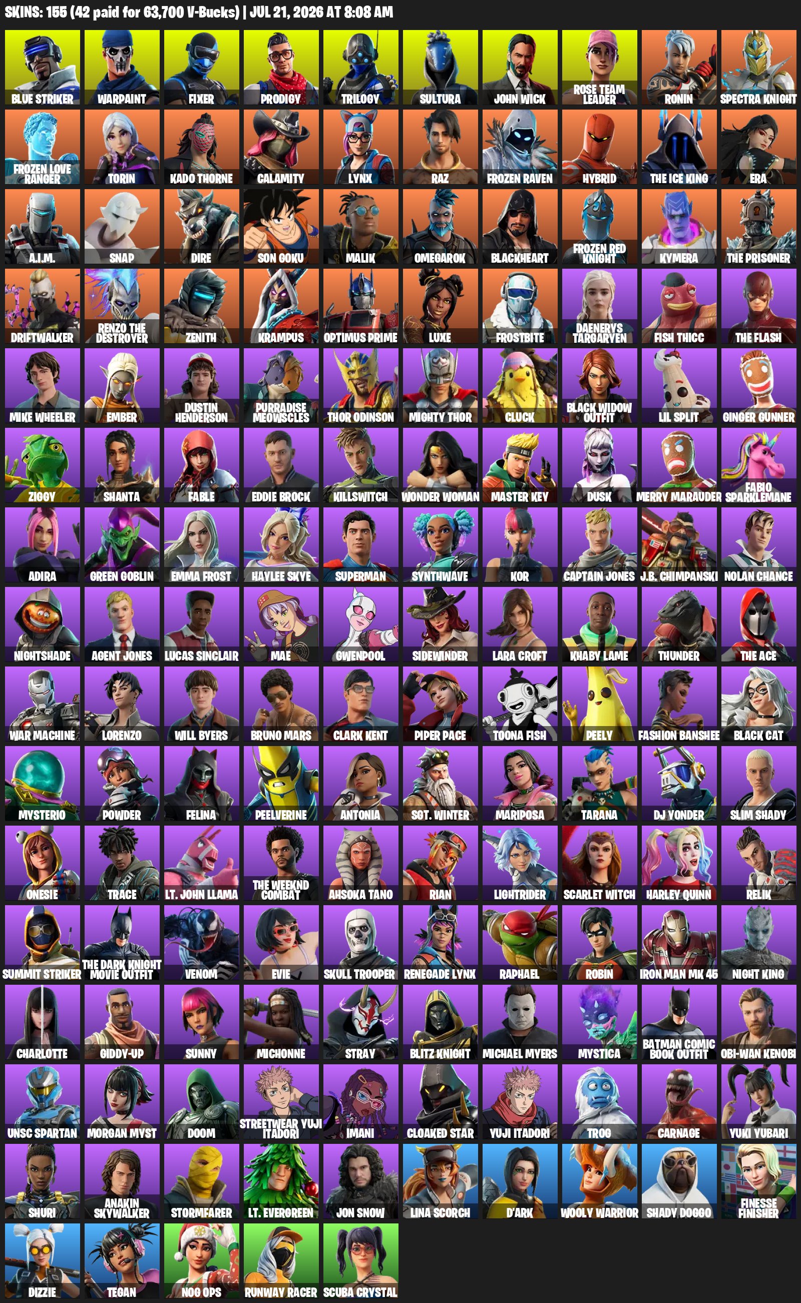 🟢156 SKINS 🟢❤️🩹JUST YOURS❤️🩹 🔥OLD PVE🔥110K VB DONATION🔥 💎MAIL 💎🕐AUTO-ISSUANCE🕐, Sale, skins 156