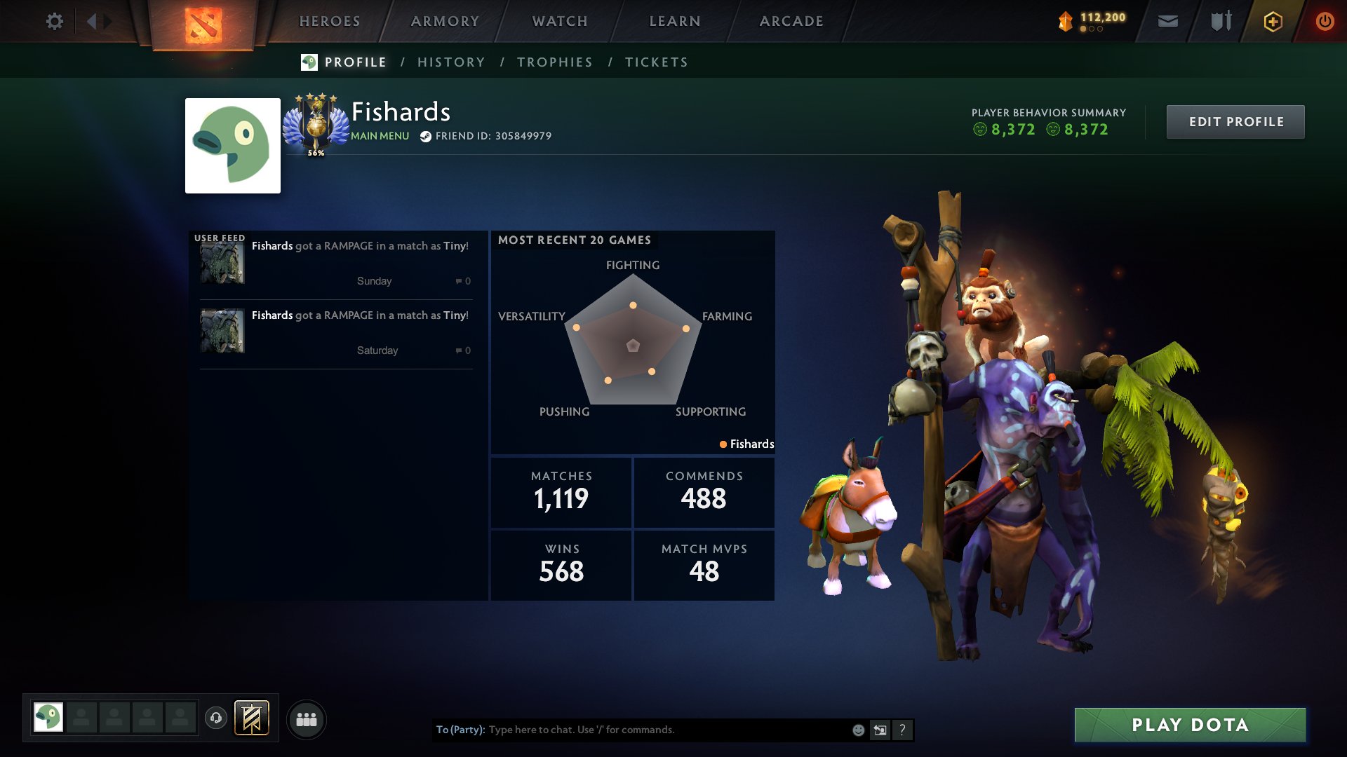 🎮 Immortal 🎯 Mainpool 🏆 38 Trophy 🕹️ Matches: 1173 🎫 Tokens: 2, Sale, 6139 MMR, 8651 Behavior score, 8651 вежливости, 1173 games, 1238 hours