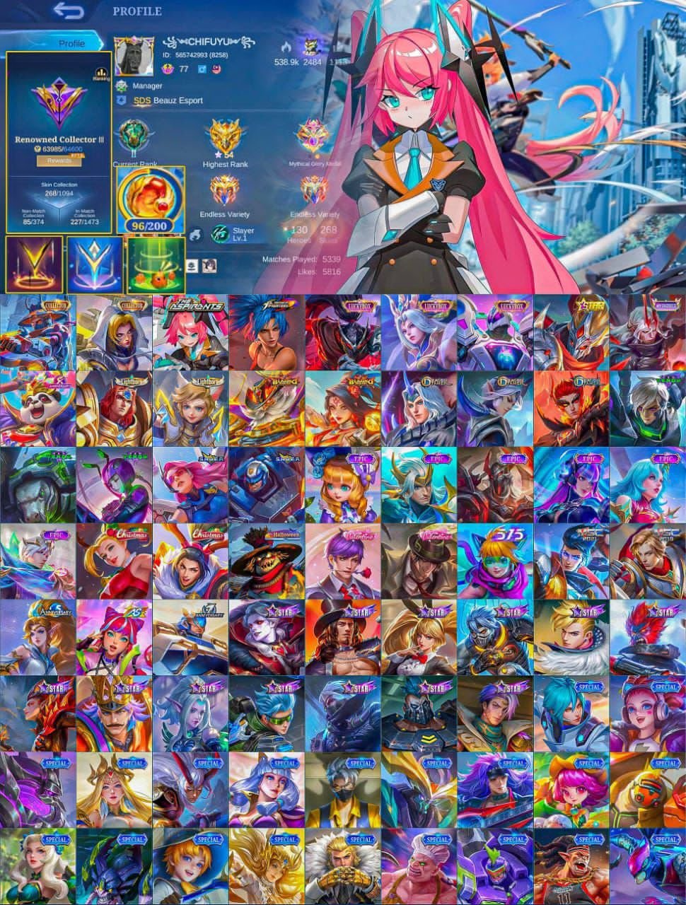🔥Leyla Layla Aspirant 🔥Collector lss sun kof lucky box🔥There are many different interesting skins, Sale, Rank: Mythic, Level: 77, Winrate: 55%, Heroes: 131, Skins: 281