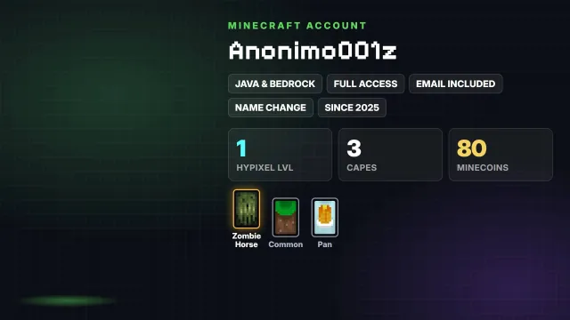 🦸 Cloaks (3): Zombie Horse, Common, Pan ✅ Java & Bedrock & full access, Sale, All account data