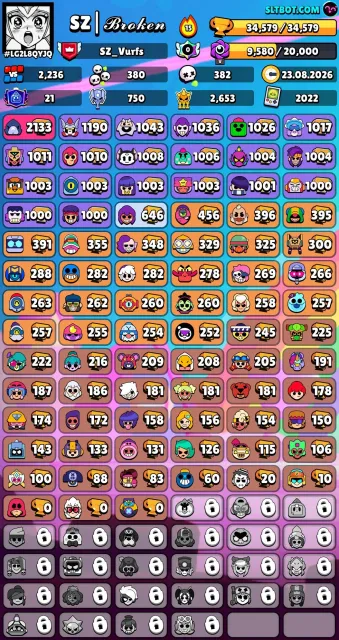 🔥 ТОПОВИЙ АККАУНТ BRAWL STARS | БАГАТО СКІНІВ + 🔥, 35000 кубків, 81 бравлер, 21 прайм